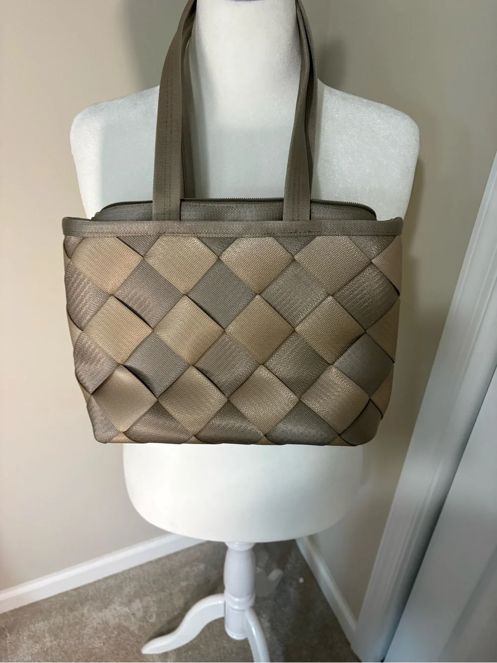 Maggie Bags Taupe Woven Seatbelt Tote